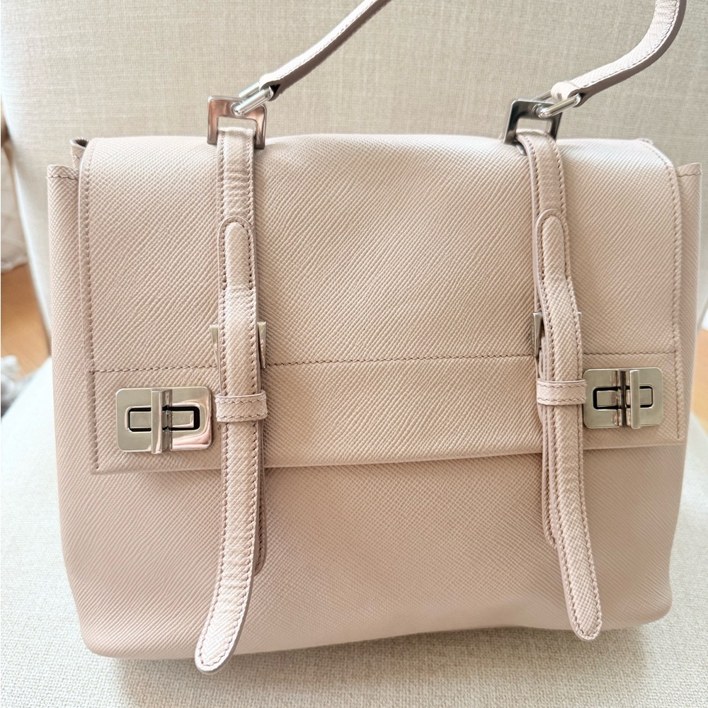 Prada Half Flap Doibke Turn Lock Saffiano-Beige